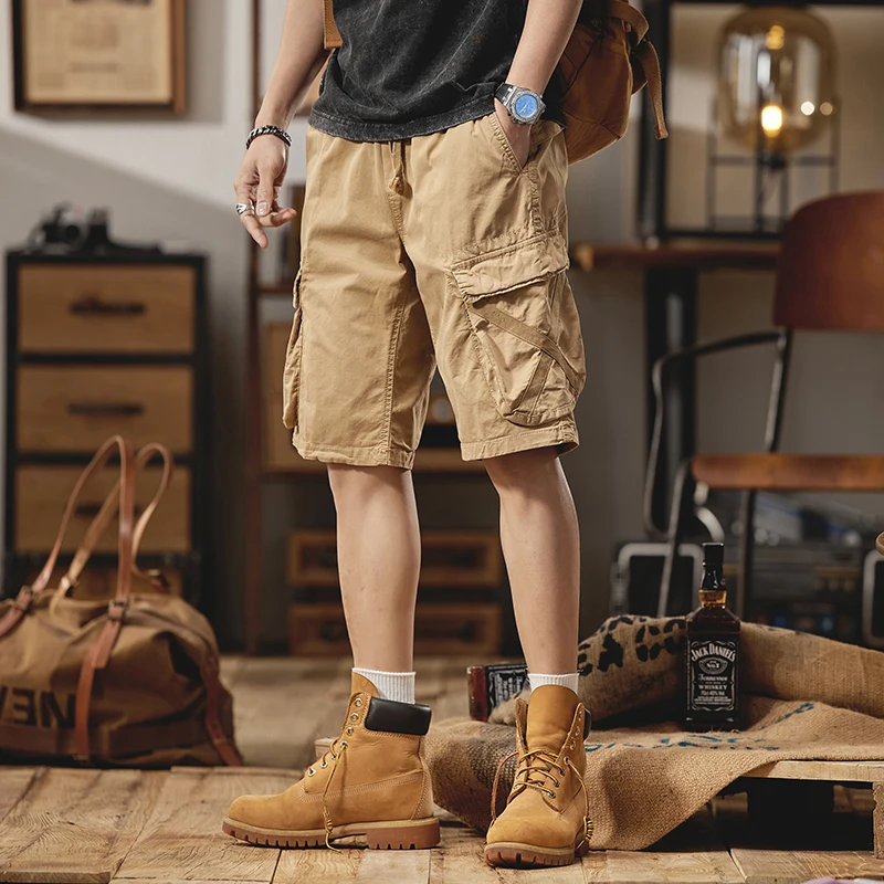 

Брюки-карго мужские с прямыми штанинами, свободные штаны в американском стиле, повседневные короткие штаны в стиле ретро, большие размеры, на лето