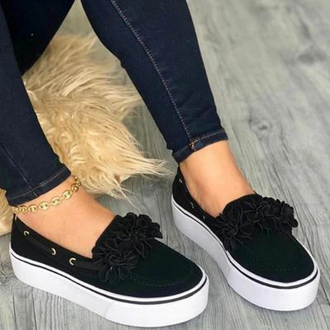 Sneakers Women Casual Shoes Platform Flowers Flats Heel Round Toe Espadrilles Ladies Loafers Shoes Zapatos Mujer