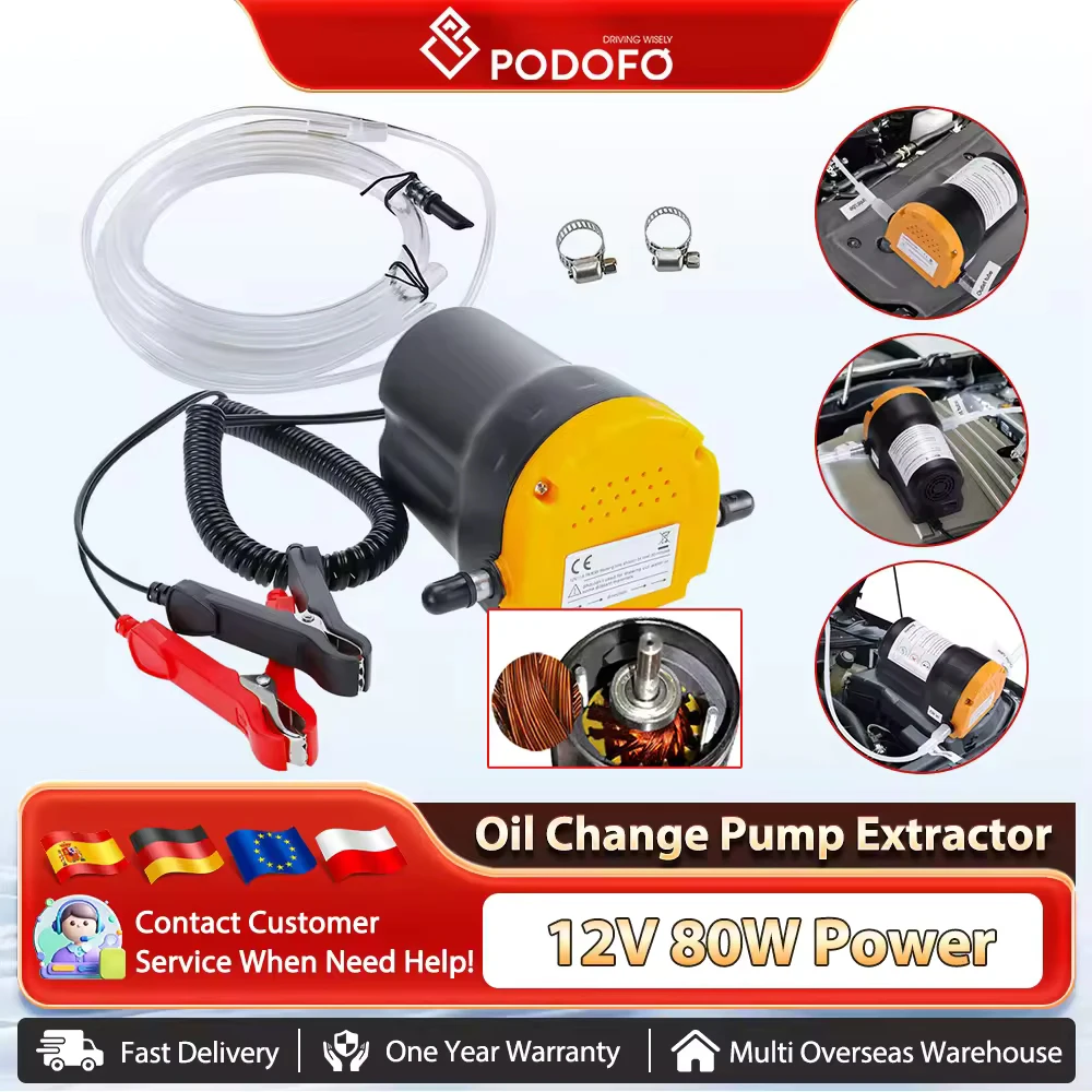 Podofo – pompe à huile moteur de voiture 12V, extracteur de carter de fluide Diesel électrique, pompe de transfert de carburant avec Tubes pour moto et bateau