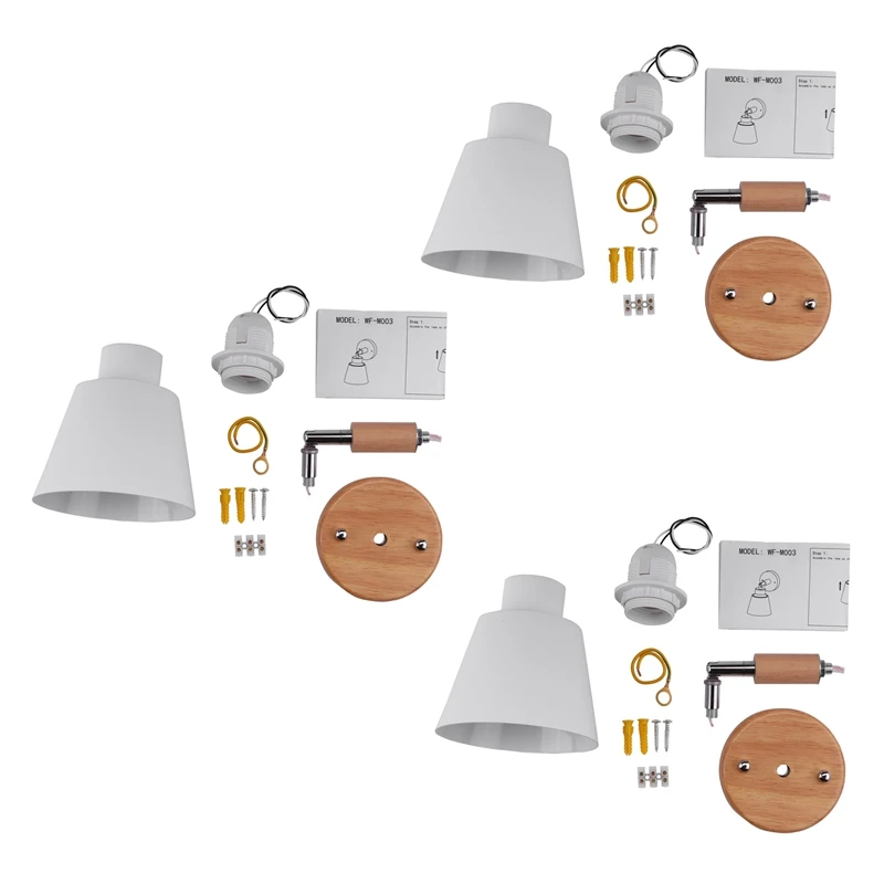 

Hot 3X Wooden Wall Lights Bedside Wall Lamp Bedroom Wall Light Sconce For Kitchen Modern Wall Lamp Nordic Sconces(White)