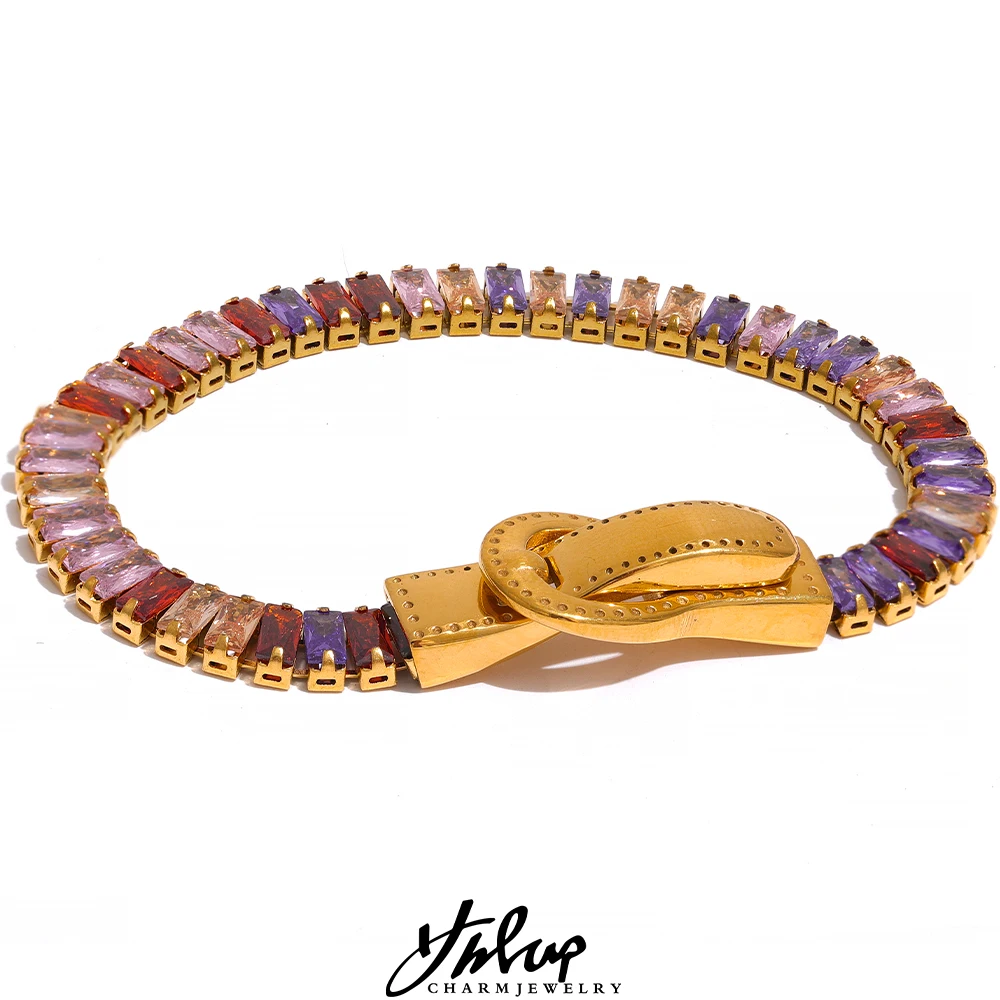 Luxurious colorful bracelet with zircon cubes, water-resistant and rust-proof