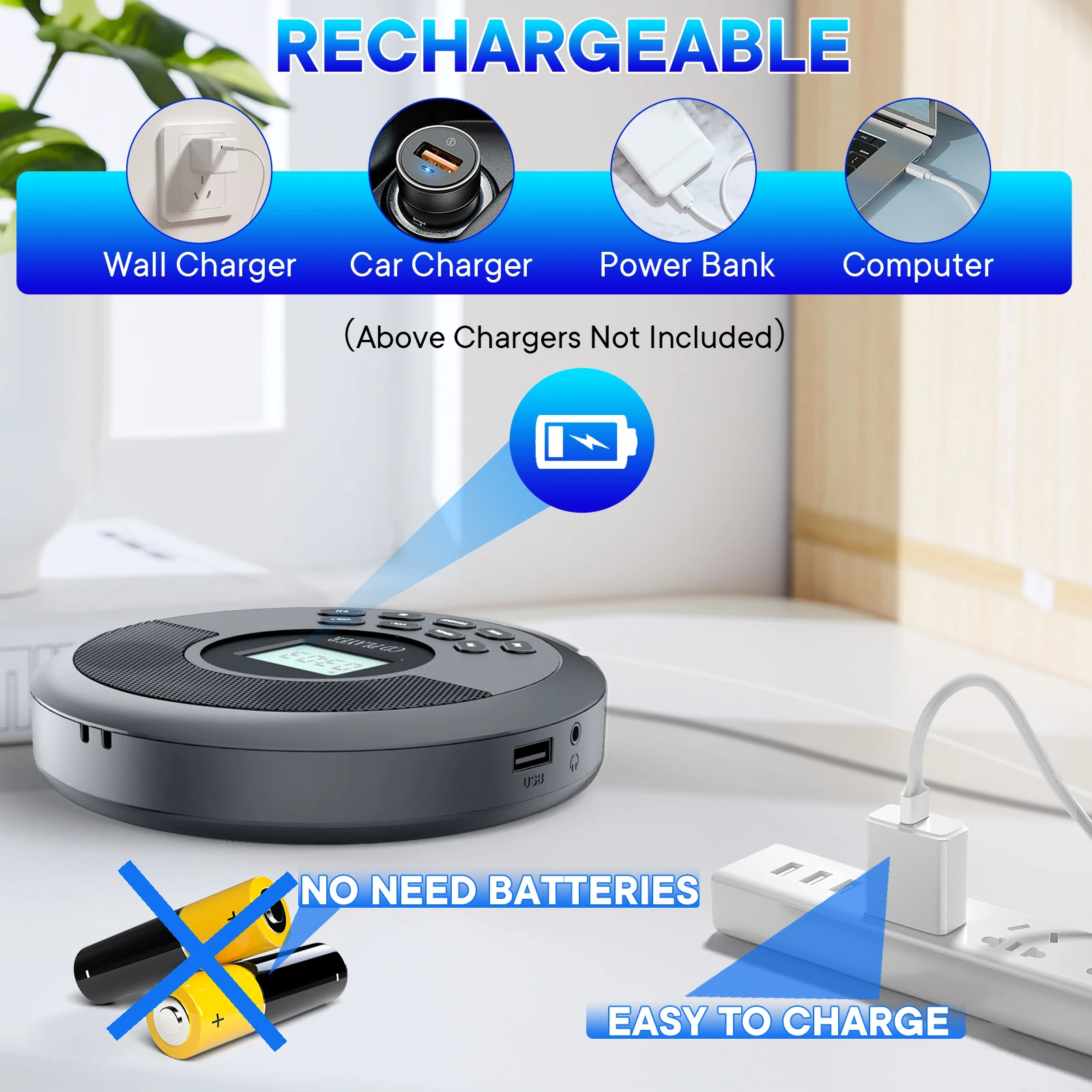 Bluetooth cd player portable rechargeable discman with speakers and headphones walkman cd player with USB bluetooth transmitting portable cd player