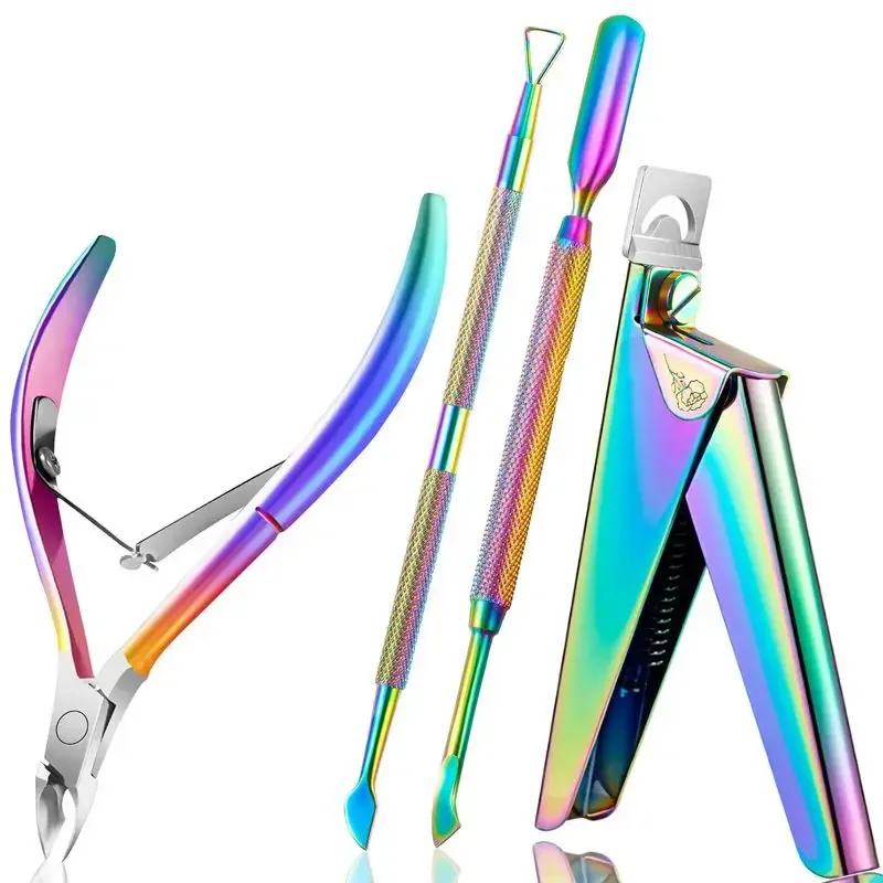 

Rainbow Color Nail Art Nippers Dead Skin Remover Cuticle Scissors Manicure Trimmer Finger Plier Tools Long Nail Clipper Set