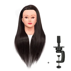 Synthetic Long Hair Mannequin Head for Braiding and Hairdressing with Clamp Stand (Black)