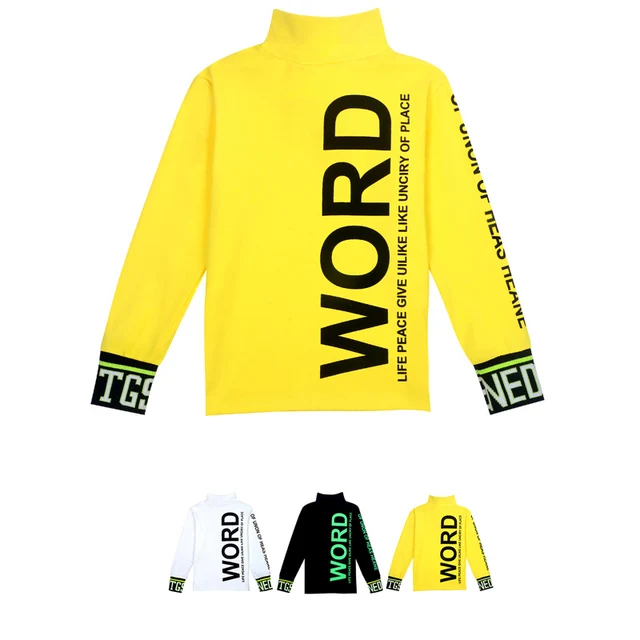 New Fashion Big Boys Tshirts WORD Letter Print White Tops Spring Autumn 2021 Children Long Sleeve Shirts Bottom Clothes Kids
