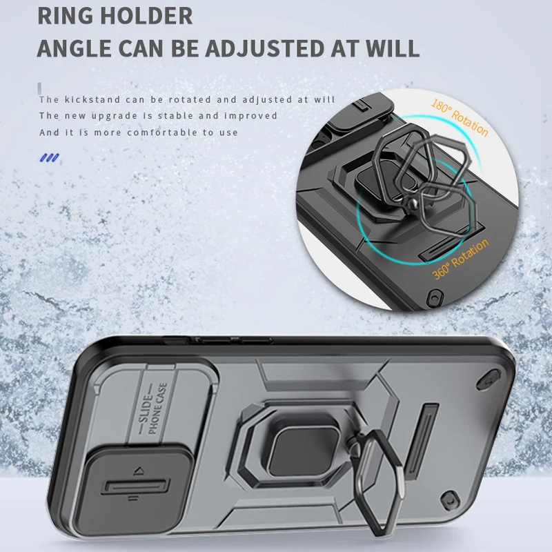 Bananq Slide Lens Camera Phone Case For iPhone 15 14 Plus 13 Pro Max Shockproof Magnetic Ring Stand Armor Back Cover_voghion.com