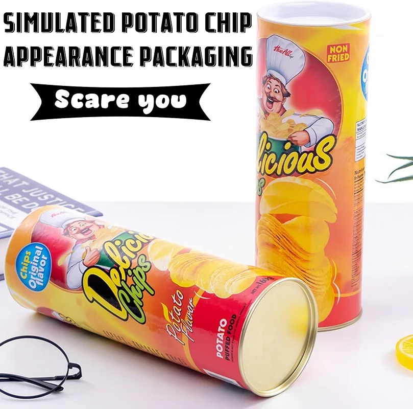 Funny Potato Chip Can Jump Spring Snake Toy Scare Prank Fun Surprise Joke Prank Trick Toy for Kids Party Game Christmas Gift