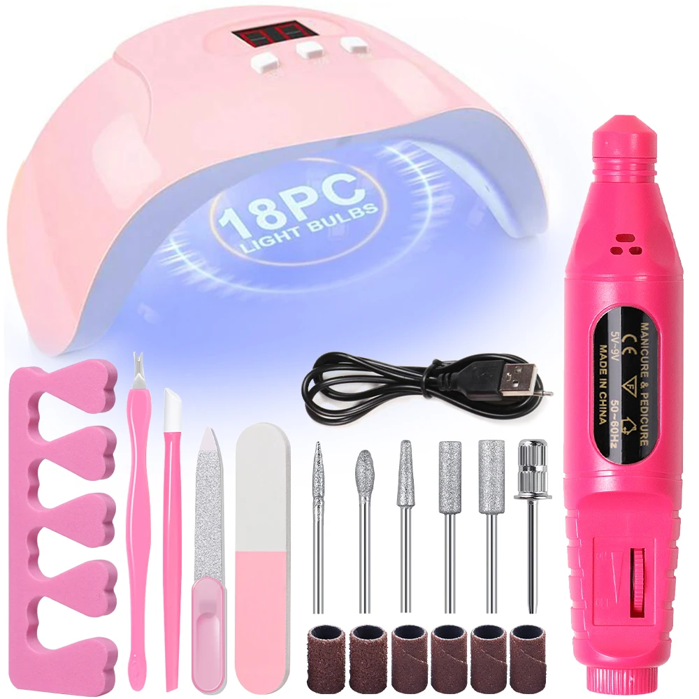 Manicure Set 7-in-1 Nail Art Tool with Nail Lamp Glue Drying Machine Polisher Dead Skin Fork Dead Skin Push Finger Divider