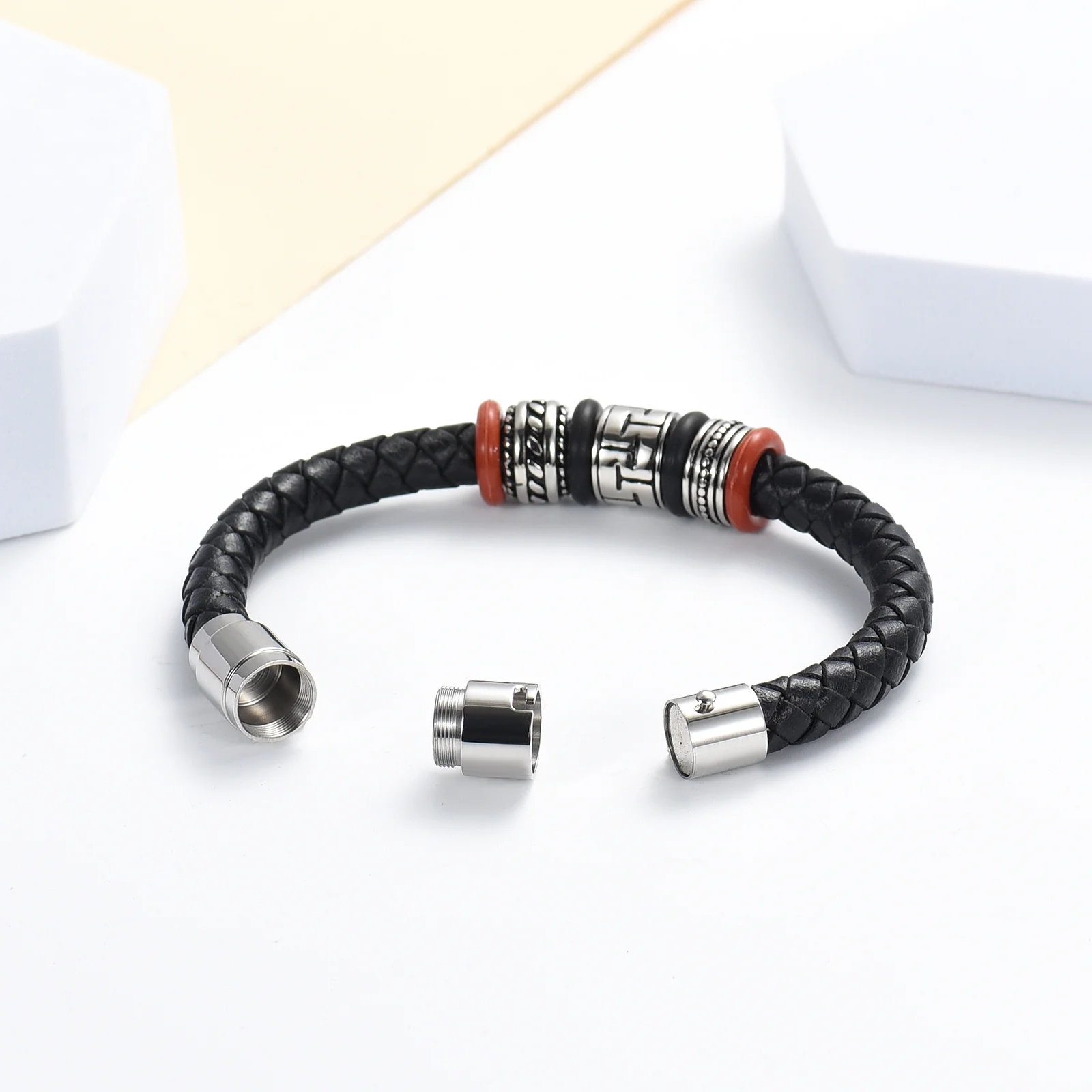 Man Leather Urns Bracelet For Human/Pet Ashes Vintage Memorial Bangle Customized Cremation Keepsake Jewelry 6