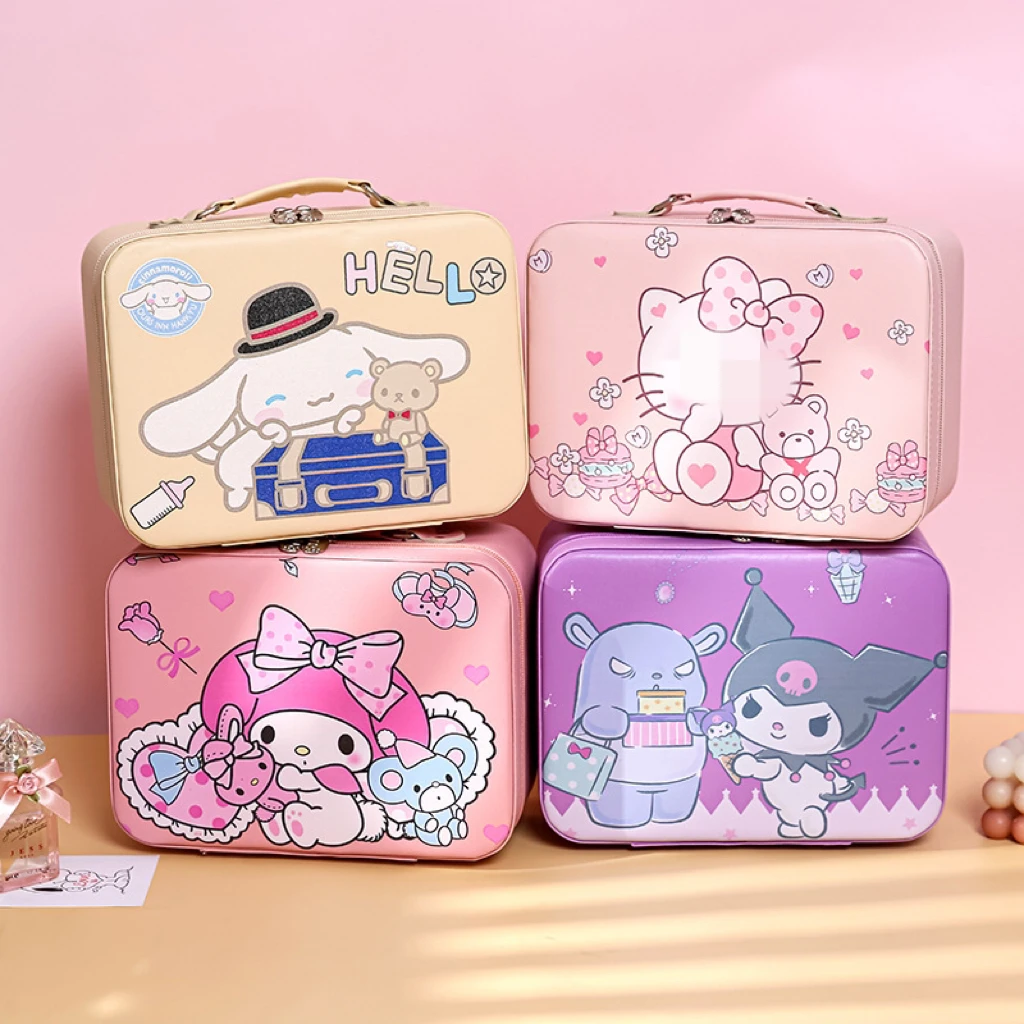 

Косметичка Sanrio из искусственной кожи, портативная косметичка Sanrio Kuromi KT Melody, мультяшное женское сердце, фотокоробки, рождественские подарки для девочек
