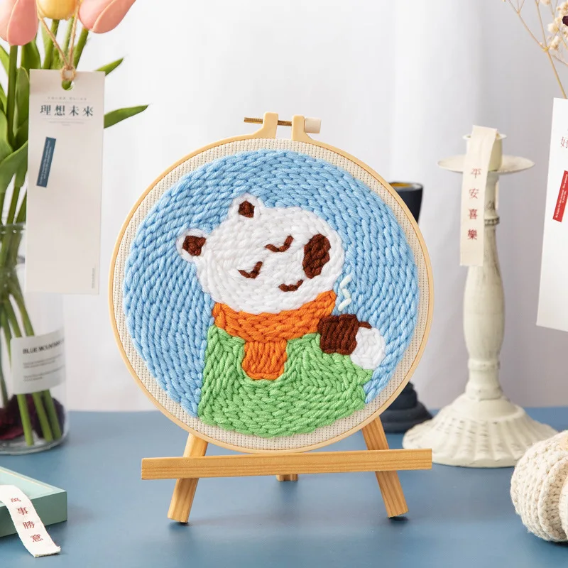 Cute Cat Embroidery Kit DIY Needlework Stick Figure Needlecraft for  Beginner Cross Stitch Artcraft(With Hoop)