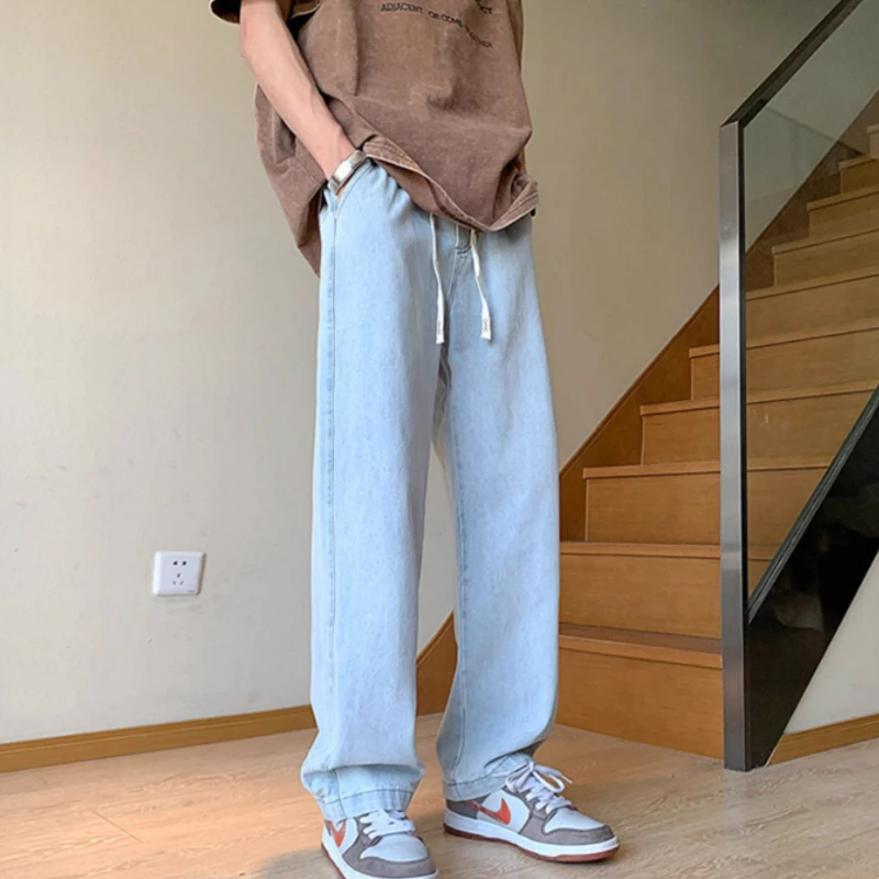 Pantalones vaqueros de pierna ancha para hombre, pantalón holgado de pierna recta, retro, informal, tendencia de verano