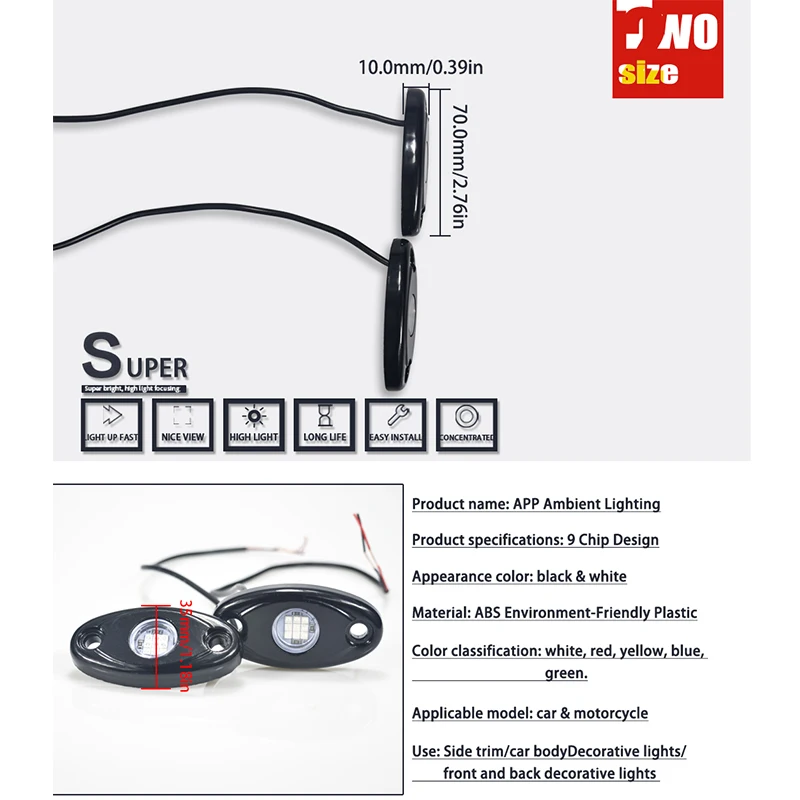 자동차 LED 섀시 조명, 지프 SUV 오프로드용, 언더바디 LED 분위기 조명, 장식 램프, 외부 장식 락 라이트, 2/4 개
