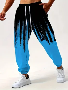 Stampa 3D a blocchi di colore Tasche laterali da uomo Pantaloni sportivi con coulisse elastica Pantaloni da jogging Pantaloni casual Street Autunno Inverno 1