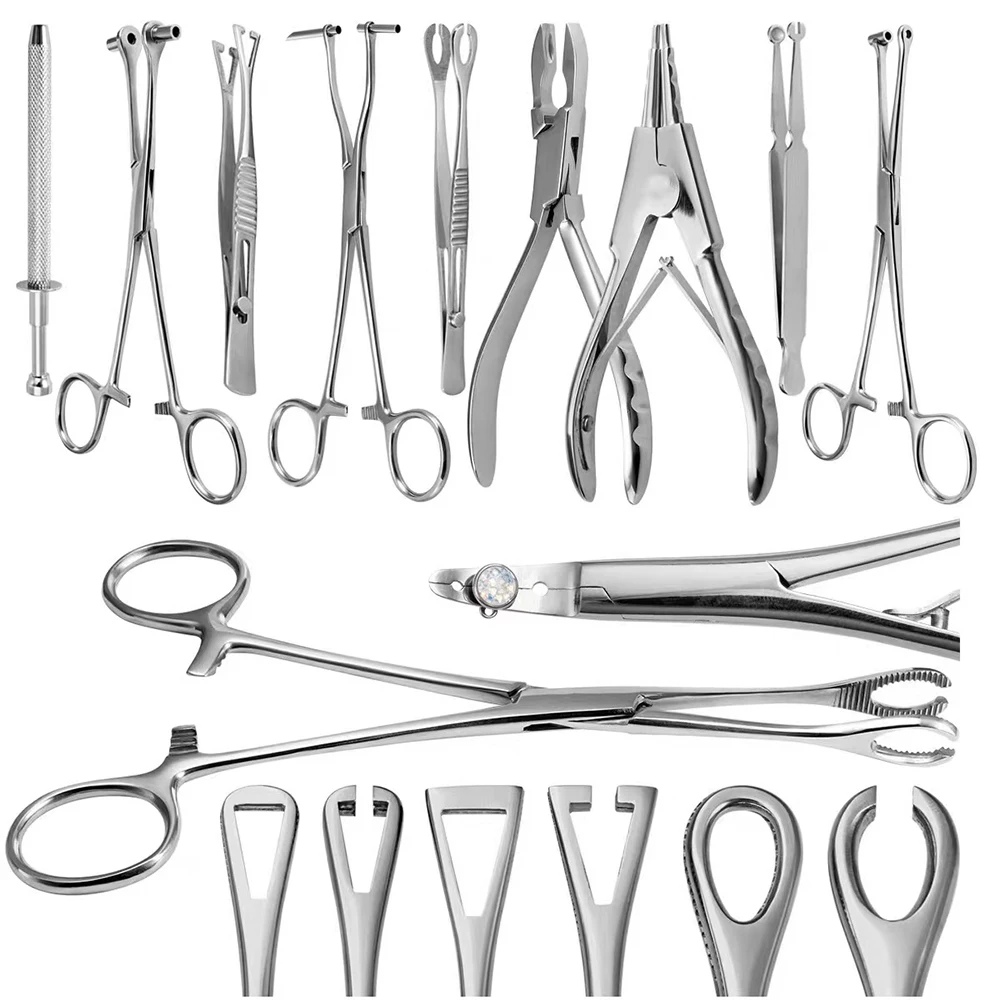 Ear Piercing Tool Body Piercing Forceps Piercing Tool 1PC Surgical Steel Open Triangle Close Ring Lip Ear Pipe Clamp Plier Tweezers Belly Body Piercing Puncture Tool