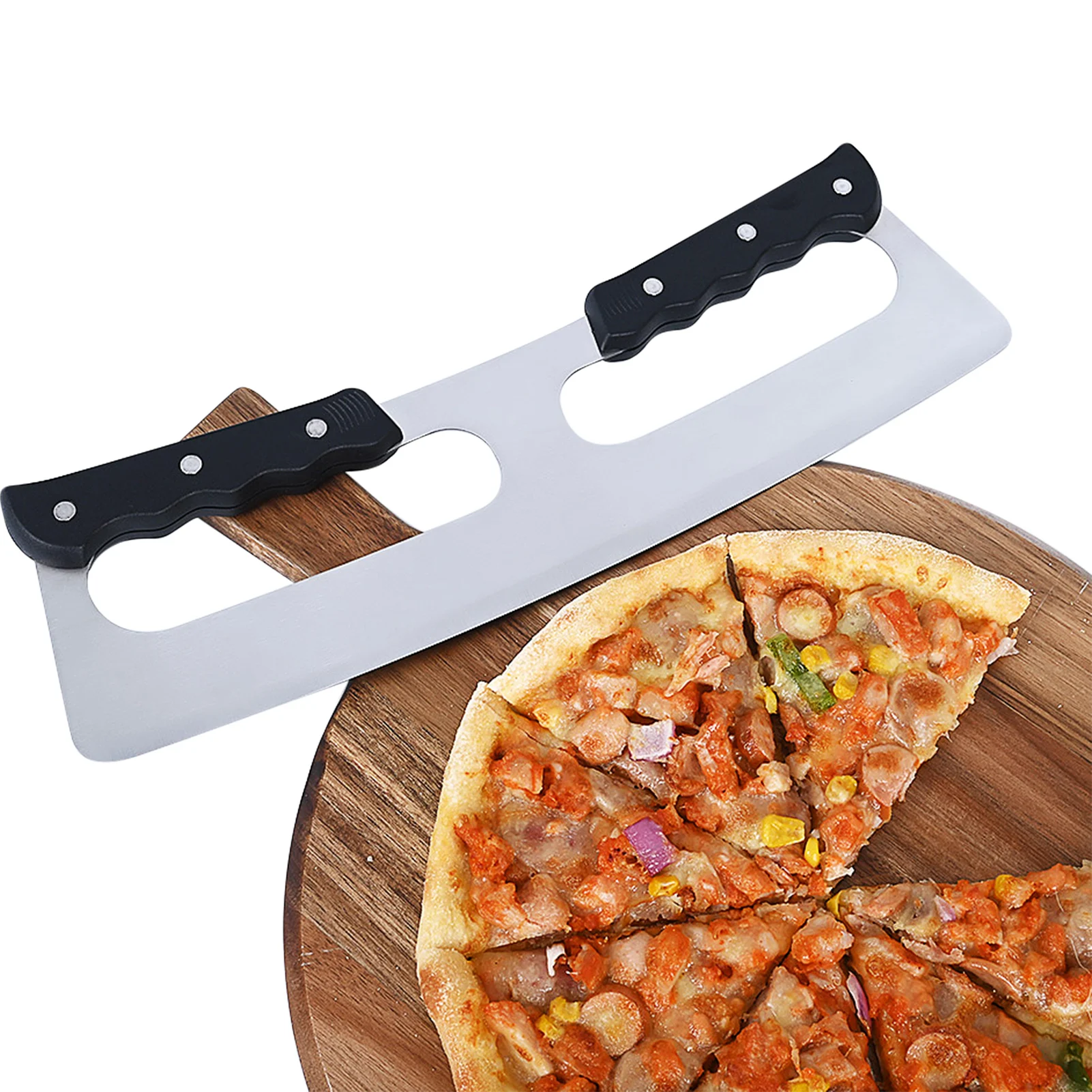 Stainless Steel Pizza Cutter With Double Handle Pizza Divider Slicer Chopper Pastry Pasta Dough Tool For Kitchen Baking Cutting