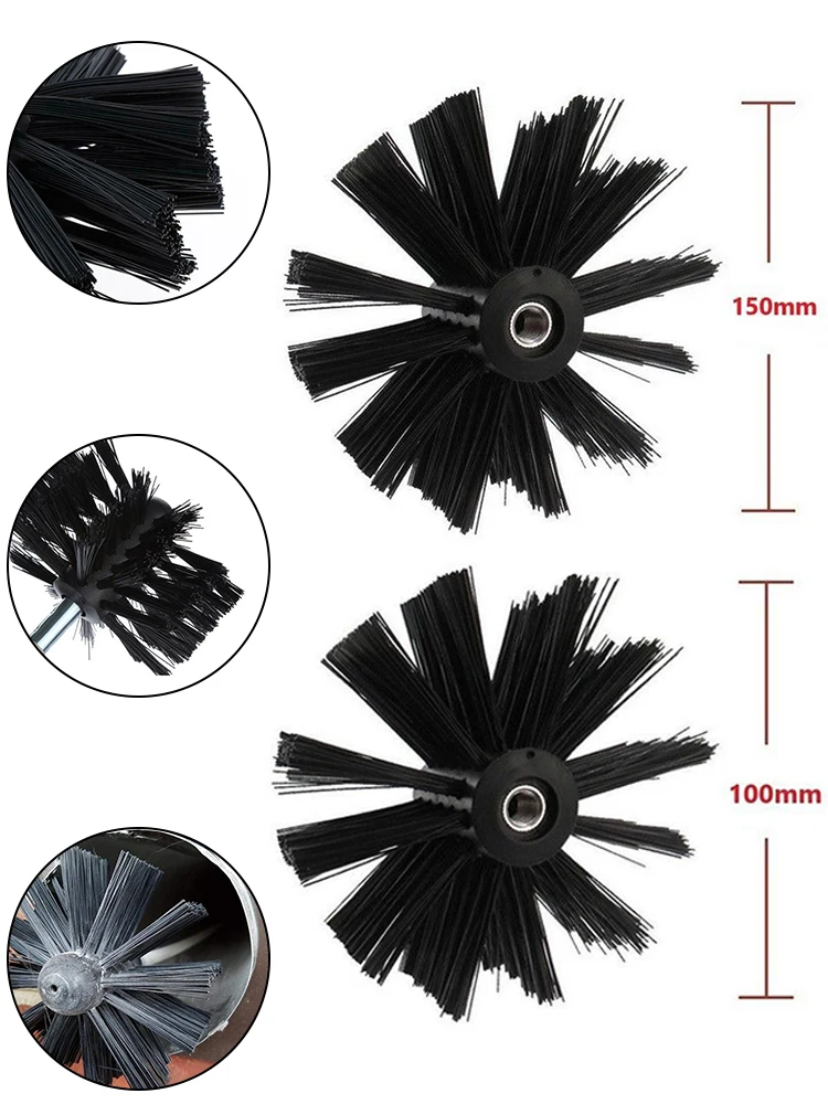 100/150mm Chimney Stove Brush Rotary Dryer Vent Cleaning Brush Bristle Head Rod For Chimney Dryer Pipe Fireplace Inner Wall Tool