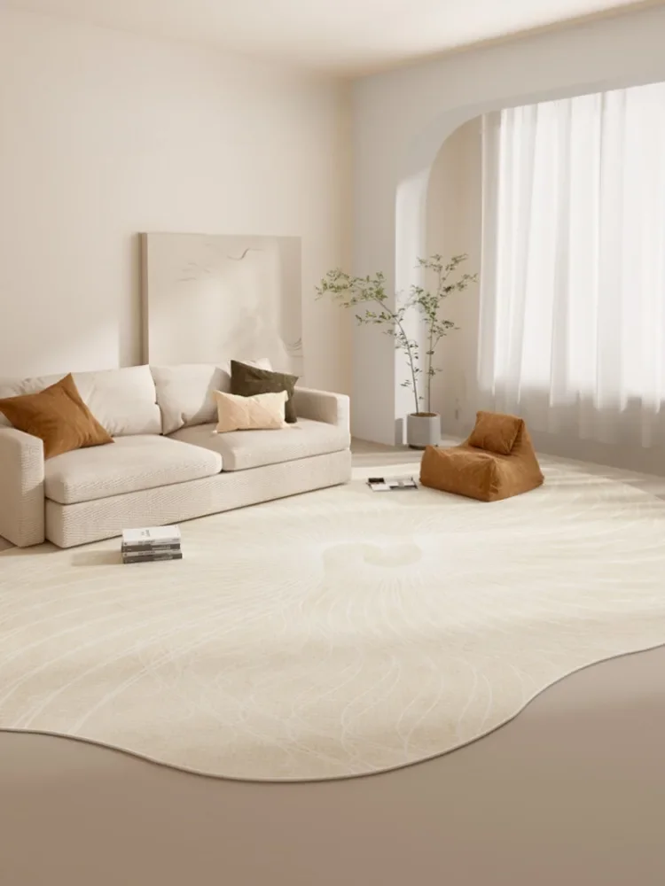 Irregular Cream Style Living Room Large Area Carpets Beige Abstract Texture Bedroom Carpet Creative Design White Line Rug Tapete 4