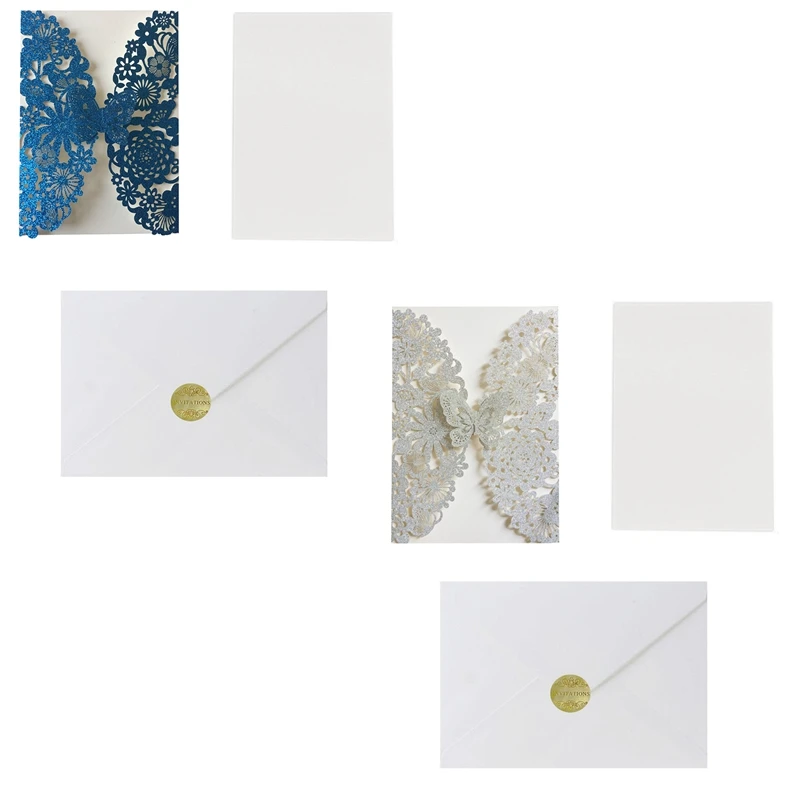 

Кружевные свадебные пригласительные открытки с бабочками, 20 комплектов, с конвертами