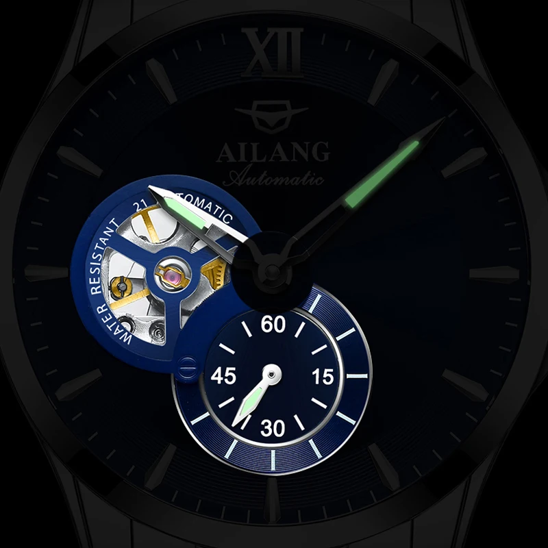 AILANG 2024 Fashion Blue Mechanical Watch For Men Stainless Steel Mens Watches Top Brand Luxury Automatic Skeleton Wristwatches_voghion.com