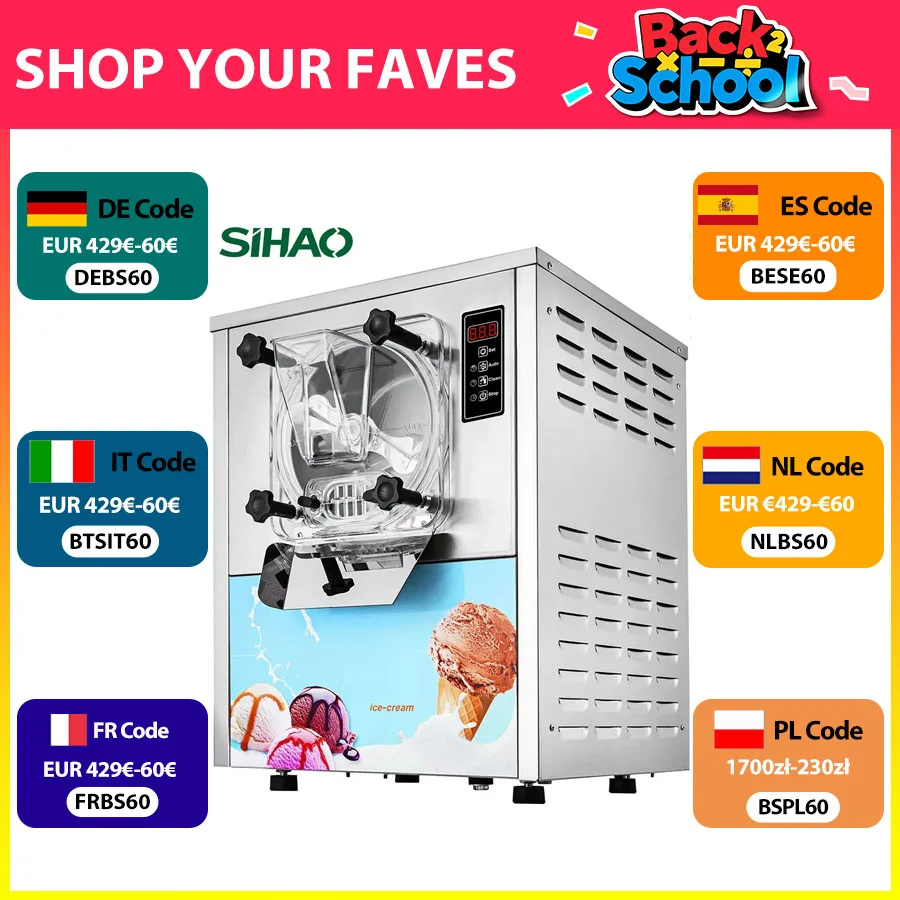 Macchina per gelato commerciale SIHAO 1400W Macchina per gelato duro 16-20L/H Attrezzatura per dessert congelato in acciaio inossidabile