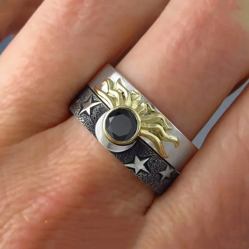 Silver Color Sun and Moon Couple Ring for Women Men Fashion Statement Engagement&Wedding Rings Party Jewelry Gifts