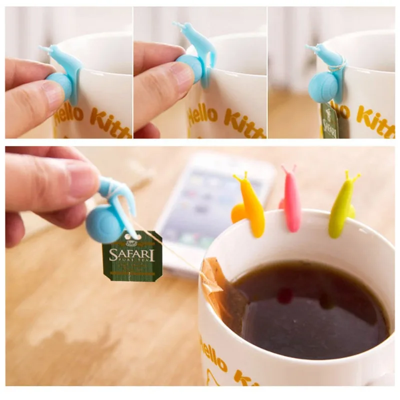 5PCS Snail Shape Silicone Tea Bag Holder Disposable Tea Bag Cup Rim Hanging Clip