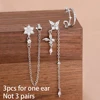Ensemble de 3 paires de boucles d'oreilles de luxe pour femmes, motif fleur, papillon, chaîne à pampilles, en zircon, avec clips d'oreille sans perçage, bijoux de style urbain