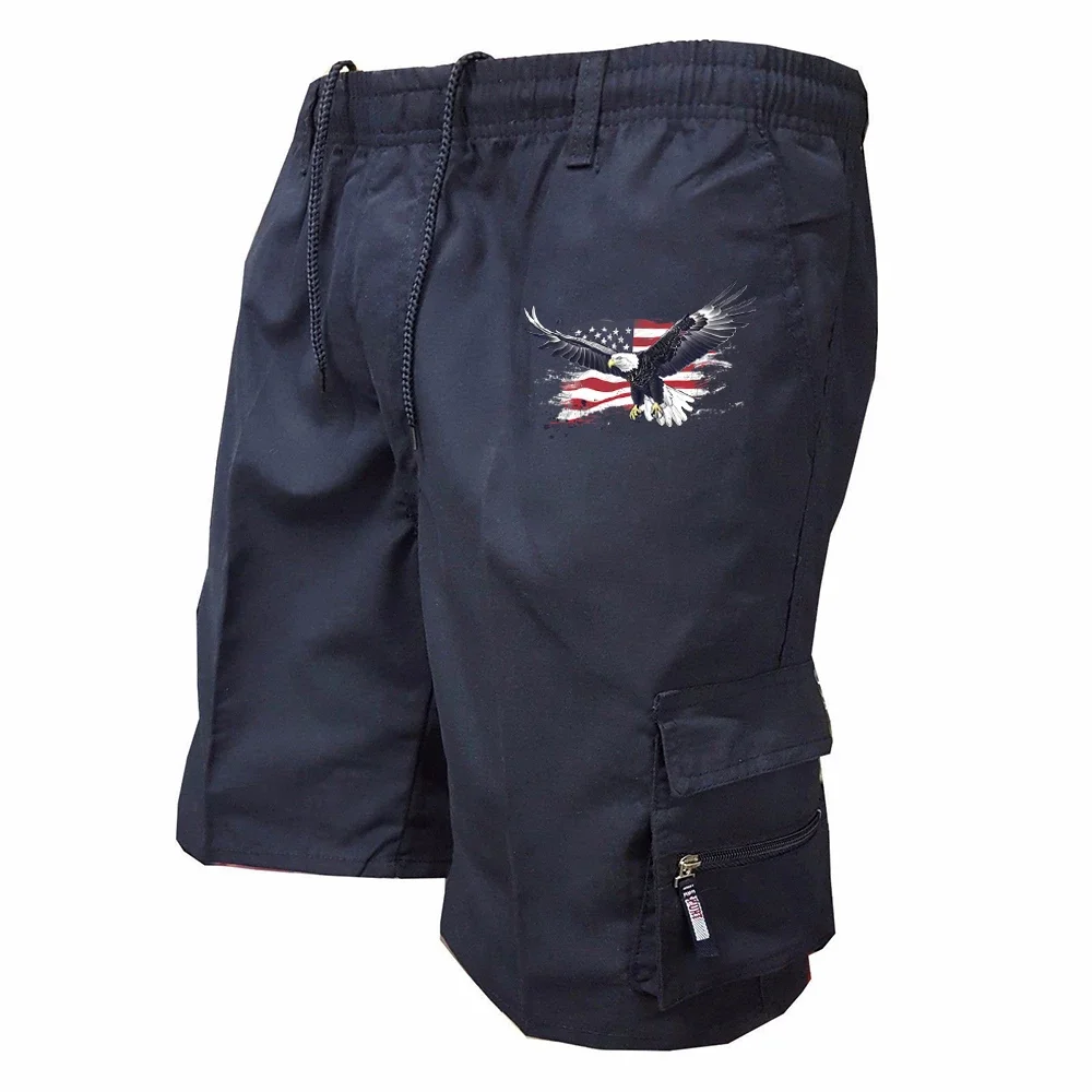Male Cargo Shorts Elastic Waist Cycling Shorts Multi-pockets Loose Work Short Pants Outdoor Sport Printed Casual Shorts, view 3