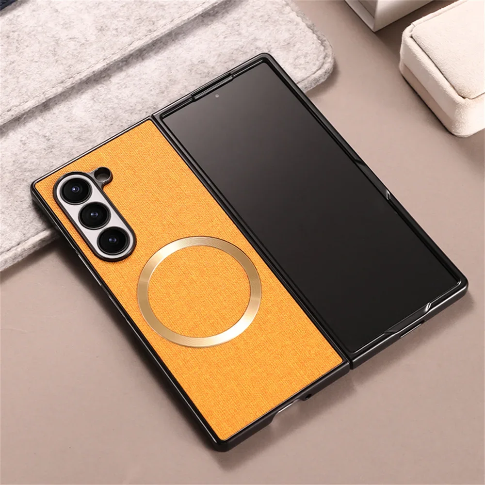Premium Cloth Pattern Magnetic Case for Galaxy Z Fold Series with Wireless Charging Support