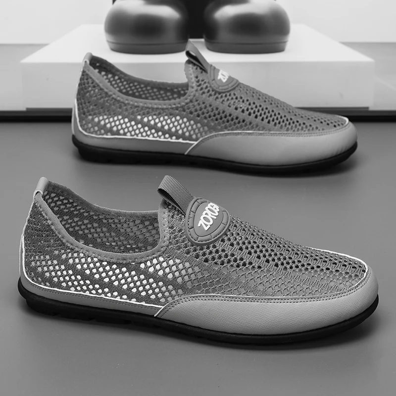 2024 Hot Sale Men Loafers Shoes Breathable Slip-On Men's Shoes Lightweight Flat Sneakers Men Walking Shoes Outdoor Mesh Footwear 2