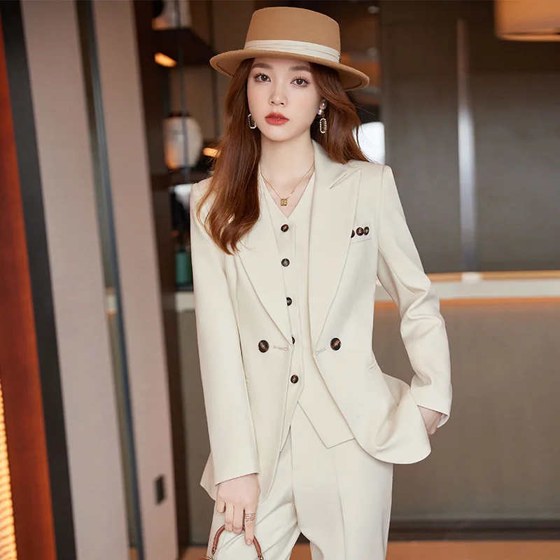 Women's Stain Suit Jackets Pants 2Pcs Formal Office OL Work Blazers  Lady Sets