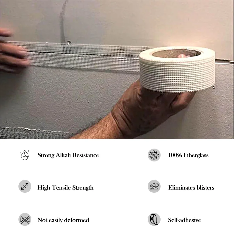 25m Glass Fiber Self-adhesive Mesh Tape Wall Crack Repairing Joints of Drywall Thermal Decorative Mesh Seam Tape Anti-cracking glass fiber mesh tape