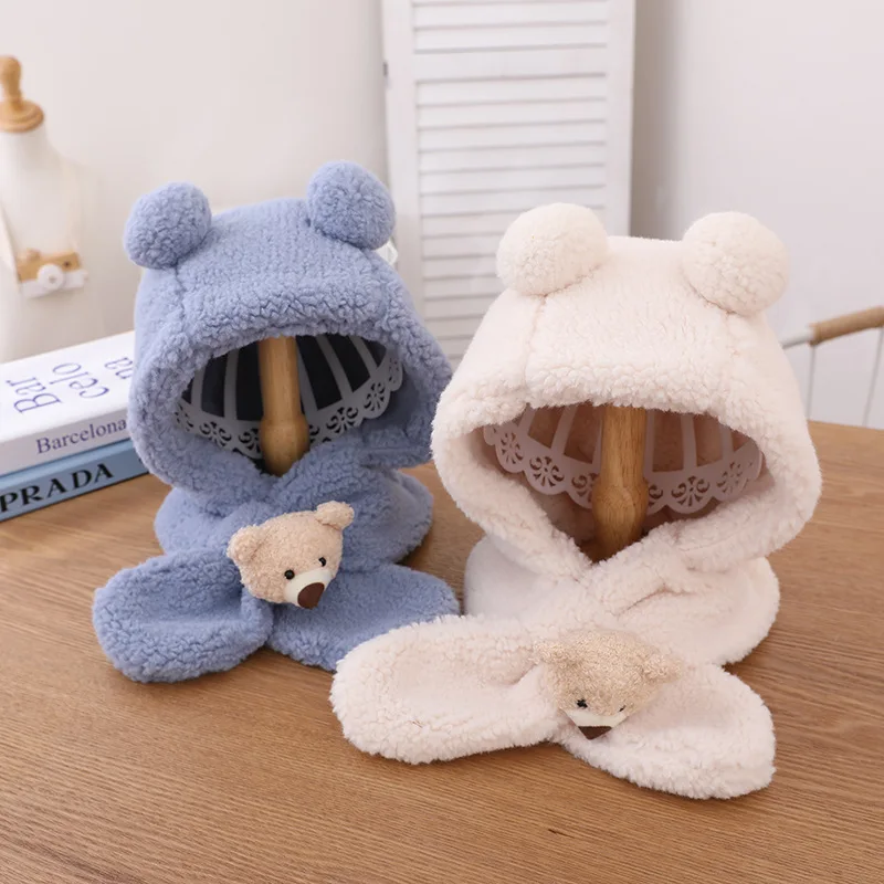 

Winter Cute Cartoon Bear Beanie Hat Kids Warm Plush Hats Baby Boys Girls Cap Ear Protection Headwear Accessories 2-4Y