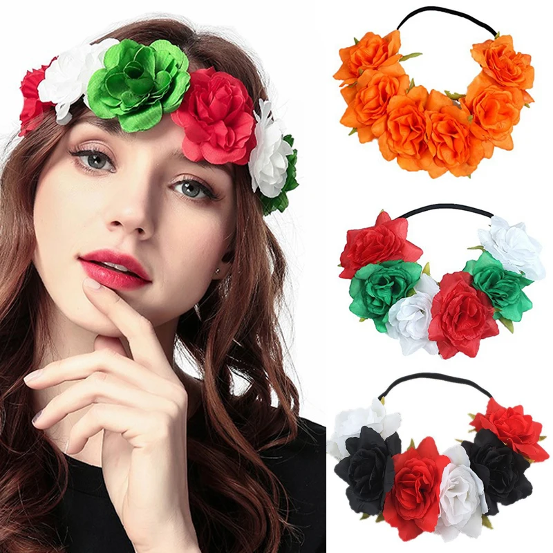 

Artificial Flowers Wreath Headband Girl Garland Headwear Party Wedding Elastic Hair Band Wreath Headpiece Women Hair Accessories