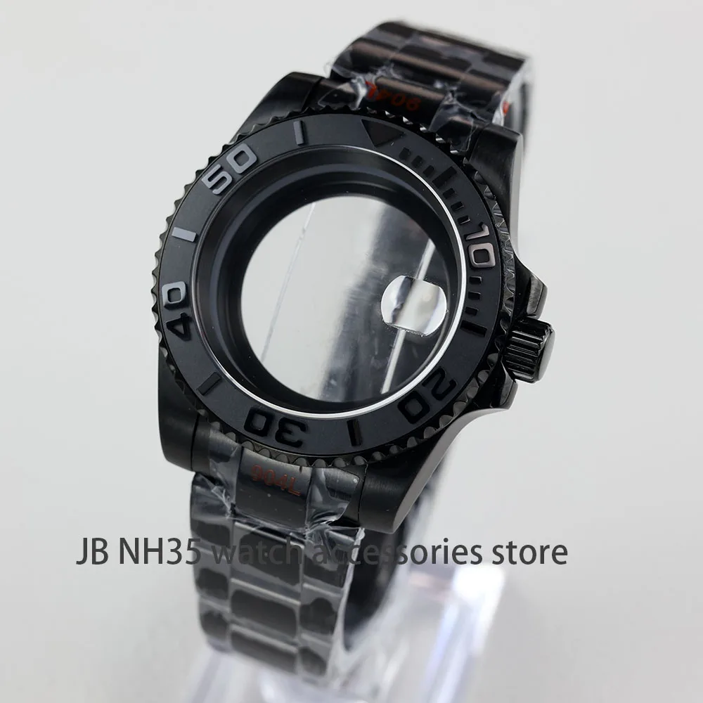 Luxury Black Stainless Steel Men's Watch Case with Sapphire Crystal - Yacht-Master Design, 40mm, Waterproof