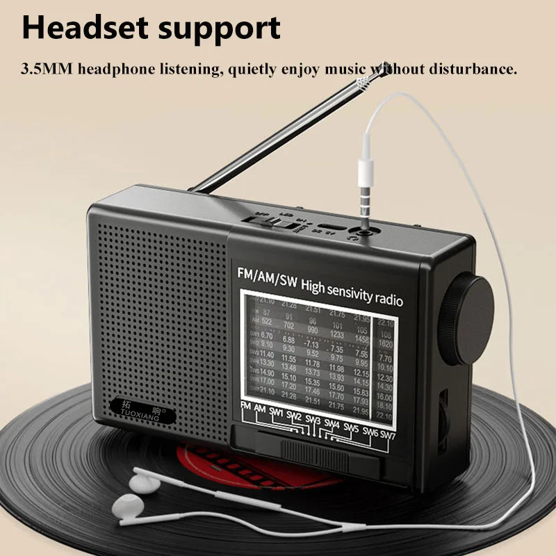 Mini Multi-band Radio High Sensitivity FM AM SW Radios Receiver Built-in Speaker Rechargeable with 3.5mm Headset Jack for Elder