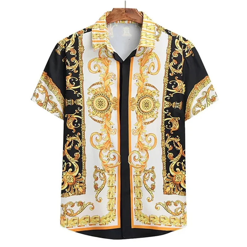 thumbnail image 1 of Camisas con estampado 3D de textura de lujo para hombres, ropa de moda para vacaciones, blusas de calle para hombres, blusa de solapa de verano de manga corta, top Y2k, 1 of 5