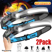 2 PCS LED Bright Headlight USB Rechargeable Head Flashlight Motion Sensor Portable For Camping Running Hiking Fishing