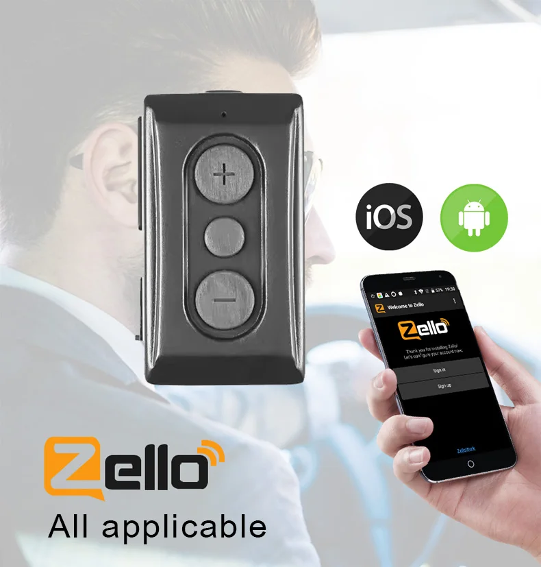Z118 Wireless PTT Switch for Zello POC Radio W8Pro Work with Android or iOS Phon