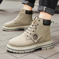 2025* High Top Boots Men's Leather Shoes Fashion Motorcycle Ankle Boots for Men Winter Boots Man Shoes Lace-Up Botas Hombre
