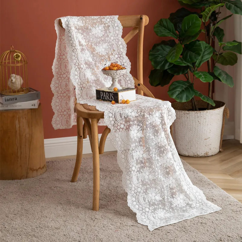 

French Lace Table Flag European Chair Gauze White Eyelash Lace Table Flag Wedding Wedding Decoration Christmas Party