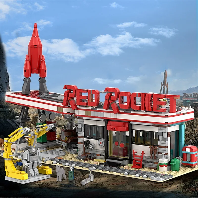 

Конструктор MOC Red Rocket, Модульные строительные блоки, наборы моделей, красная ракета, автозаправочная станция, детские игрушки «сделай сам», подарок на день рождения