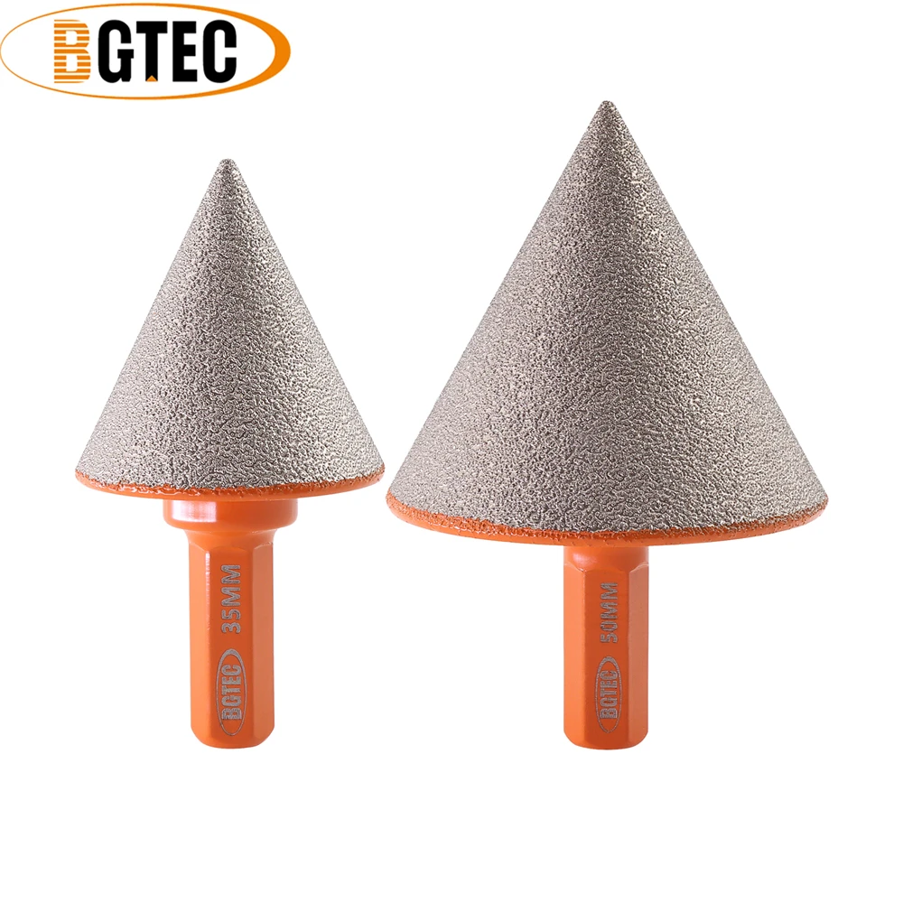 BGTEC 1pc Hex Shank Diamond Chamfer Bits Ceramic Marble Tile Quartz Countertop Milling Bits Hole Grinder Dia20/35/50mm Grinding