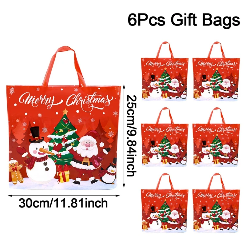 6pcs Christmas Reusable Gift Bags with Handles Durable Plastic Xmas Tote Bags Gifts Wrapping Shopping Christmas Decorations 2025