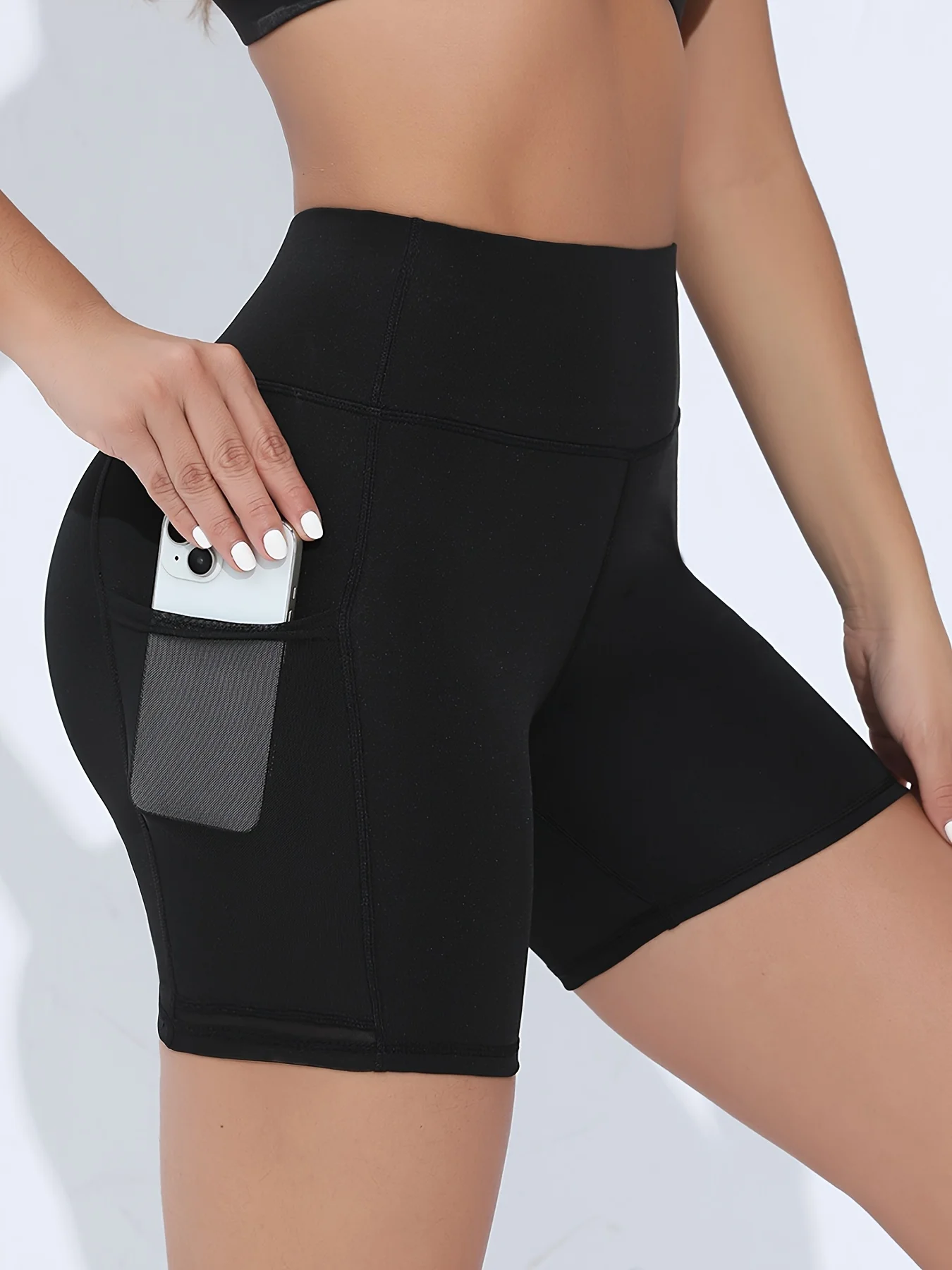 Pocket Mesh High Waist Yoga Shorts Women's Tummy Tuck Exercise Shorts