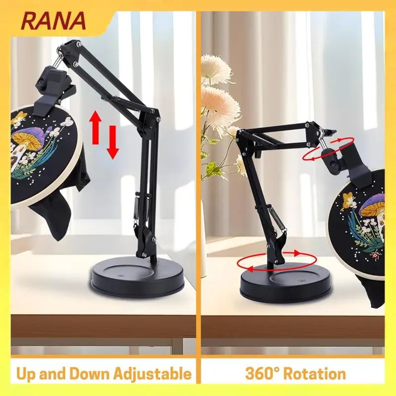 RANA Embroidery Hoop Stand, Adjustable Embroidery Hoop Stand, Foldable Metal 360 Degree Rotation