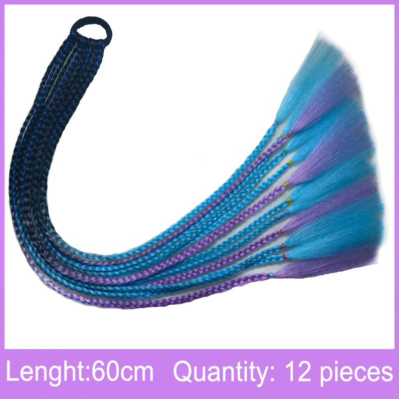 New Braids Wigs Long Hair For Women Color Pigtails Hip Hop Twist Gradient Color Ethnic Style Three-strand Dirty Braids Ponytail elastic headbands for women