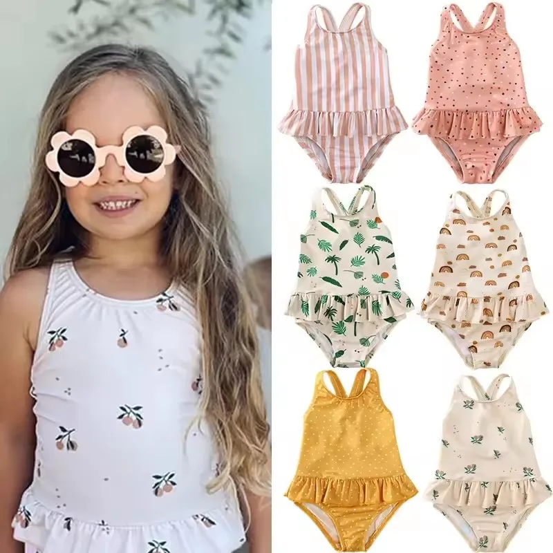 Kids Swimwear Baby Girls One Piece Sets Brand New Summer Cute Fashion Print Swimsuits Toddler Children Holiday Bikini Clothes