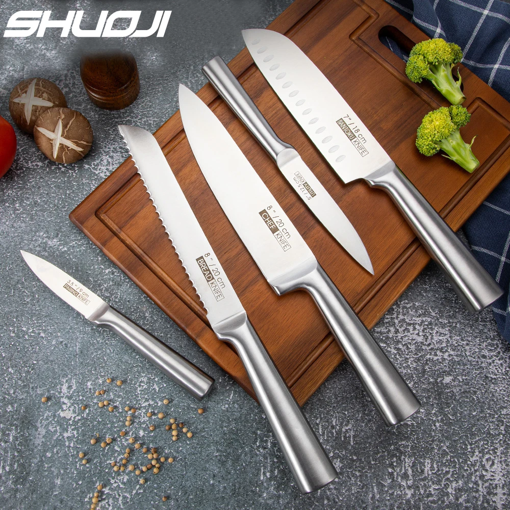 

SHUOJI Stainless Steel Kitchen Knife Sets 4Cr13mov Chef Knife Sets Chef Santoku Bread Utility Paring Knives Sets Hollow Handle